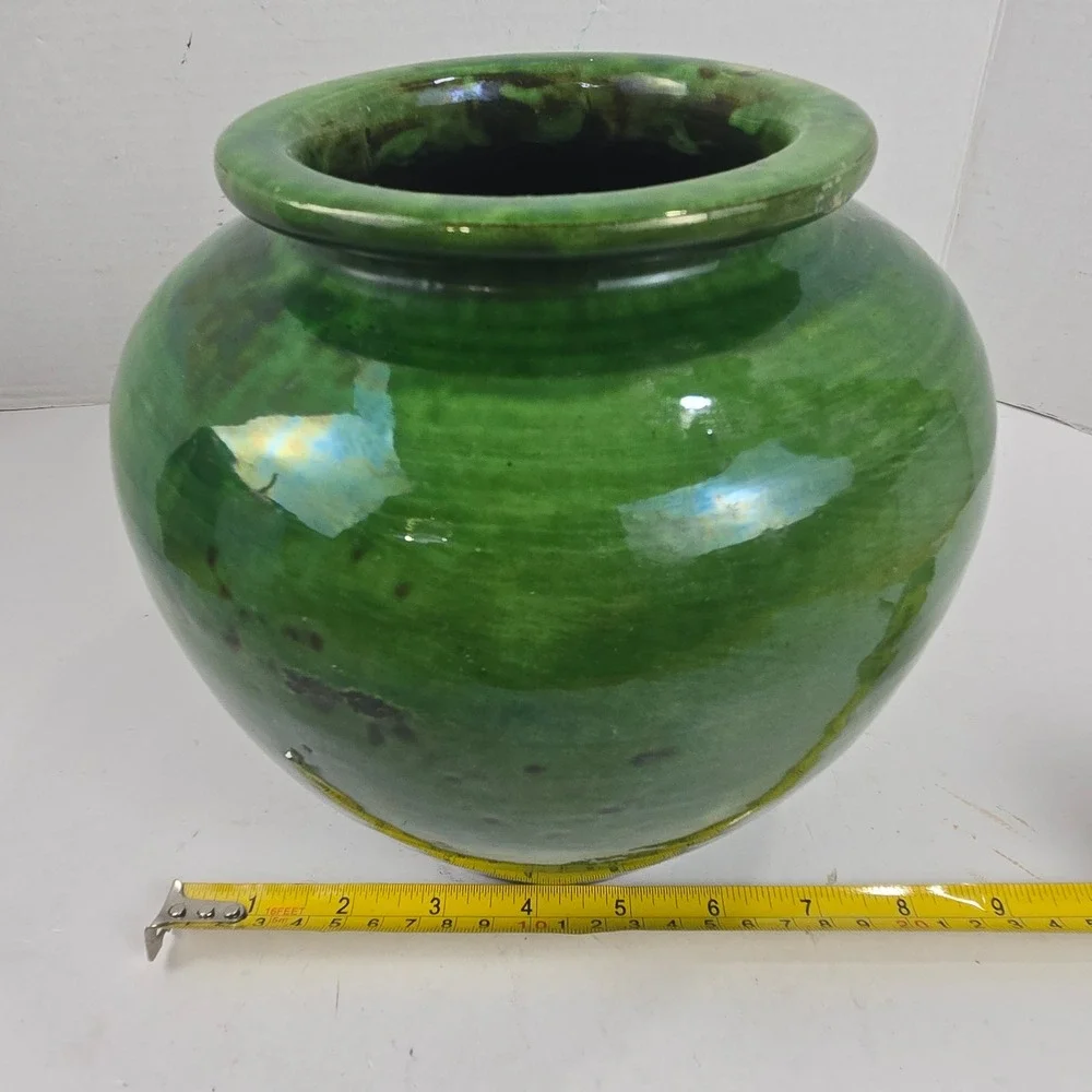 Signed Mid-Century Poterie Ravel Aubagne Green Glazed Terracotta 8